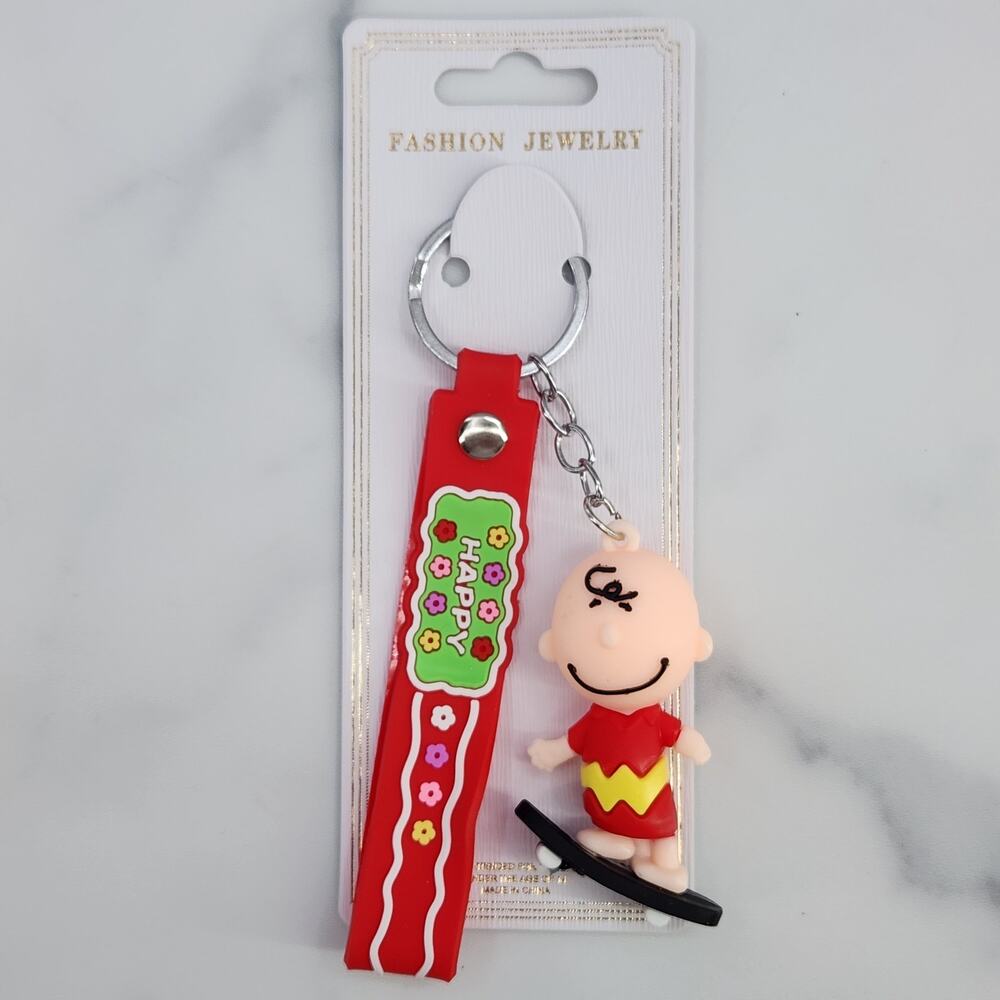 Peanuts Cartoon Skateboarding Charlie Brown 3D Figure Keychain, Strap Bag Charm